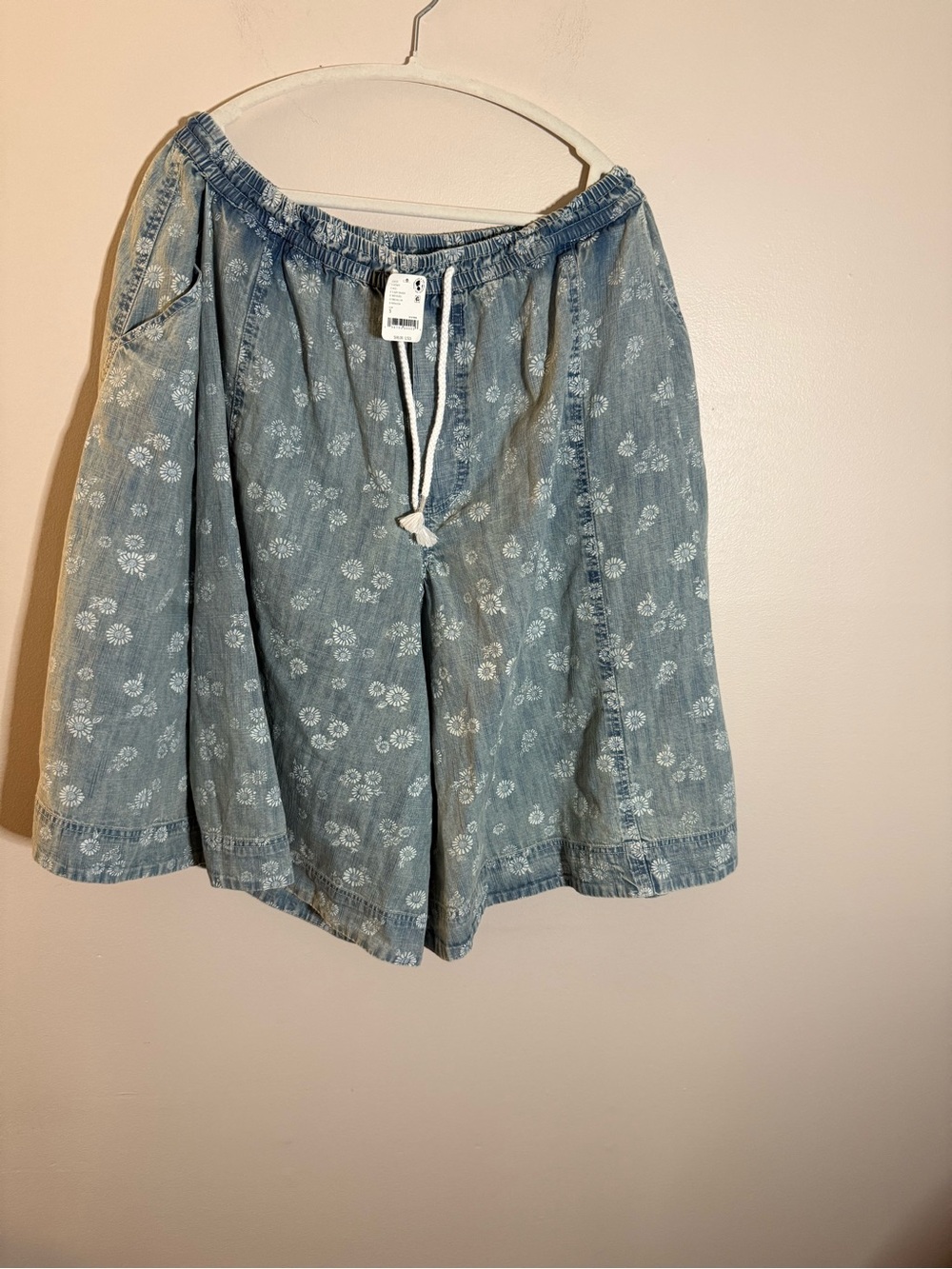 Free People We the Free Light Blue Floral Denim Shorts